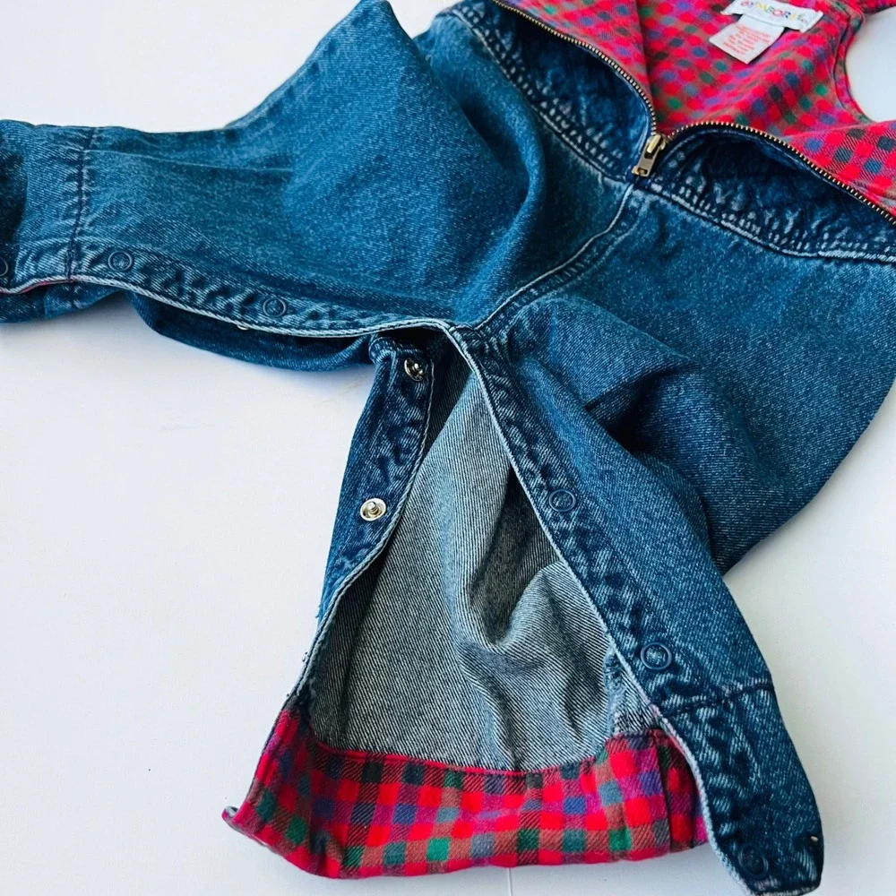 Vintage Gymboree Baby Denim Overalls Infant Quilted Car Plaid Lined Cotton